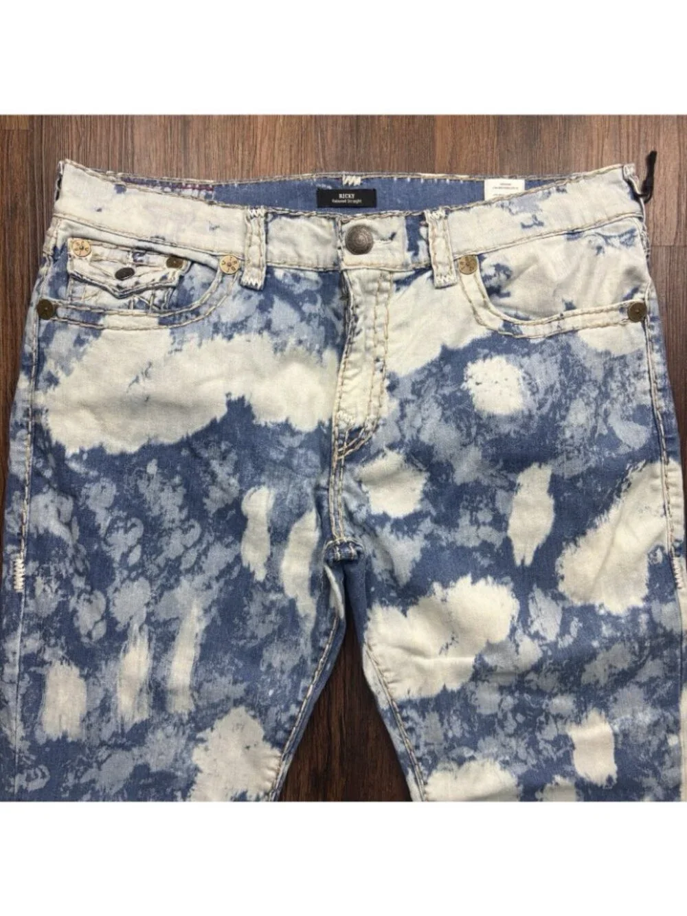 True Religion Ricky Relaxed Straight Jeans Acid Wash Blue Denim Men’s Size 38